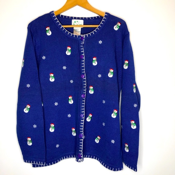Quacker Factory Sweaters - Quacker Factory snowman Christmas cardigan sweater